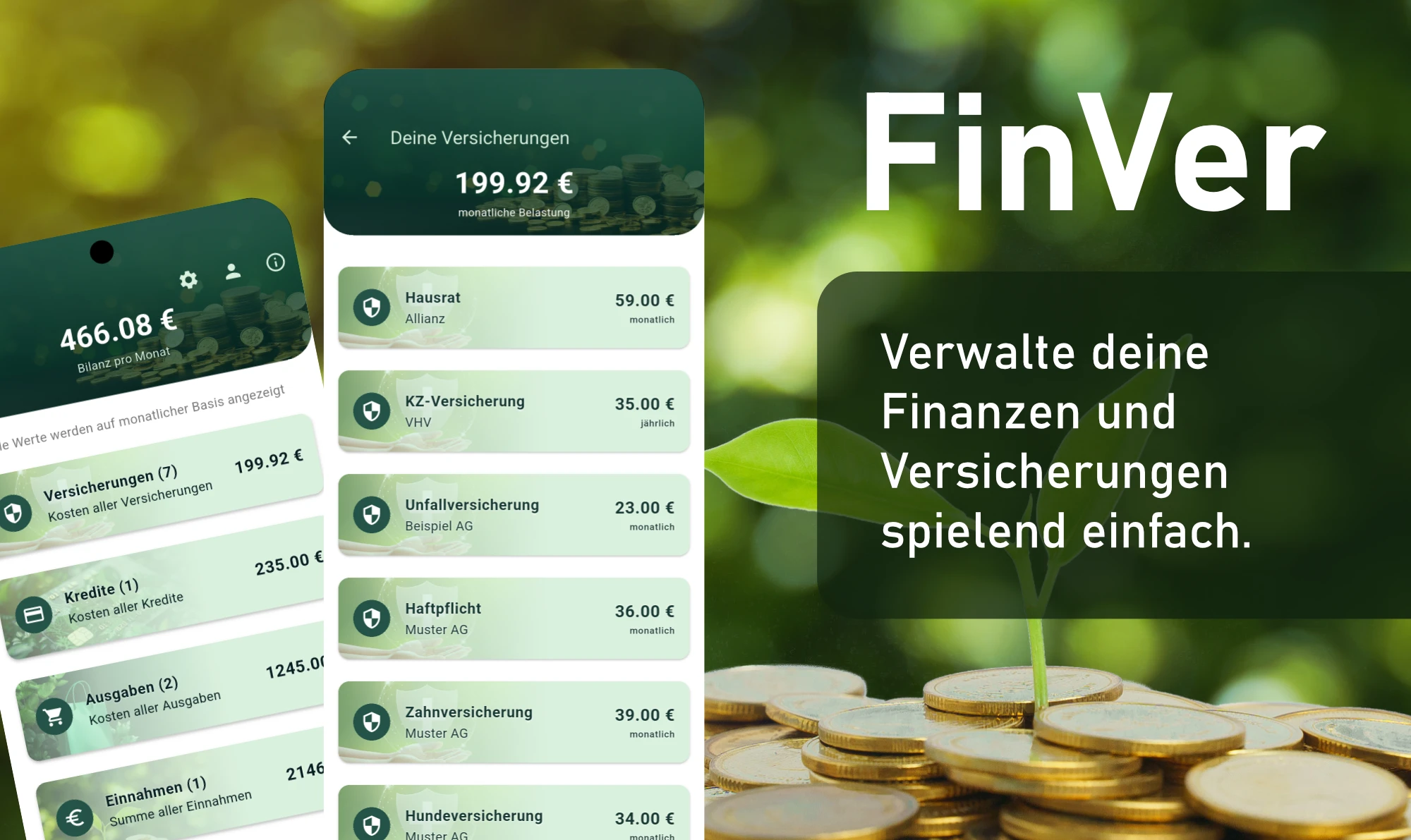 Projektansicht der Finanz-App FinVer